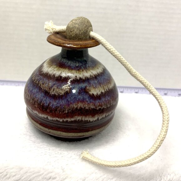 Drip Glazed Pottery Oil Lamp Handcrafted Signed Hough Footed Unused - Picture 2 of 4